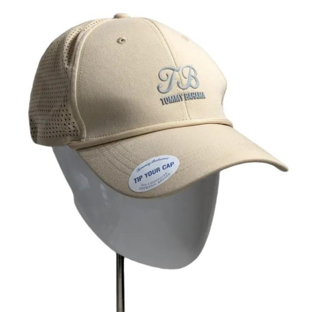 Tommy Bahama Performance Baseball Cap Tan Perforated Golf Hat TB Logo NWT